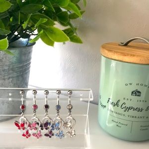 5 Belly Button Rings double butterflies. Surgical steel 14G Stand not included